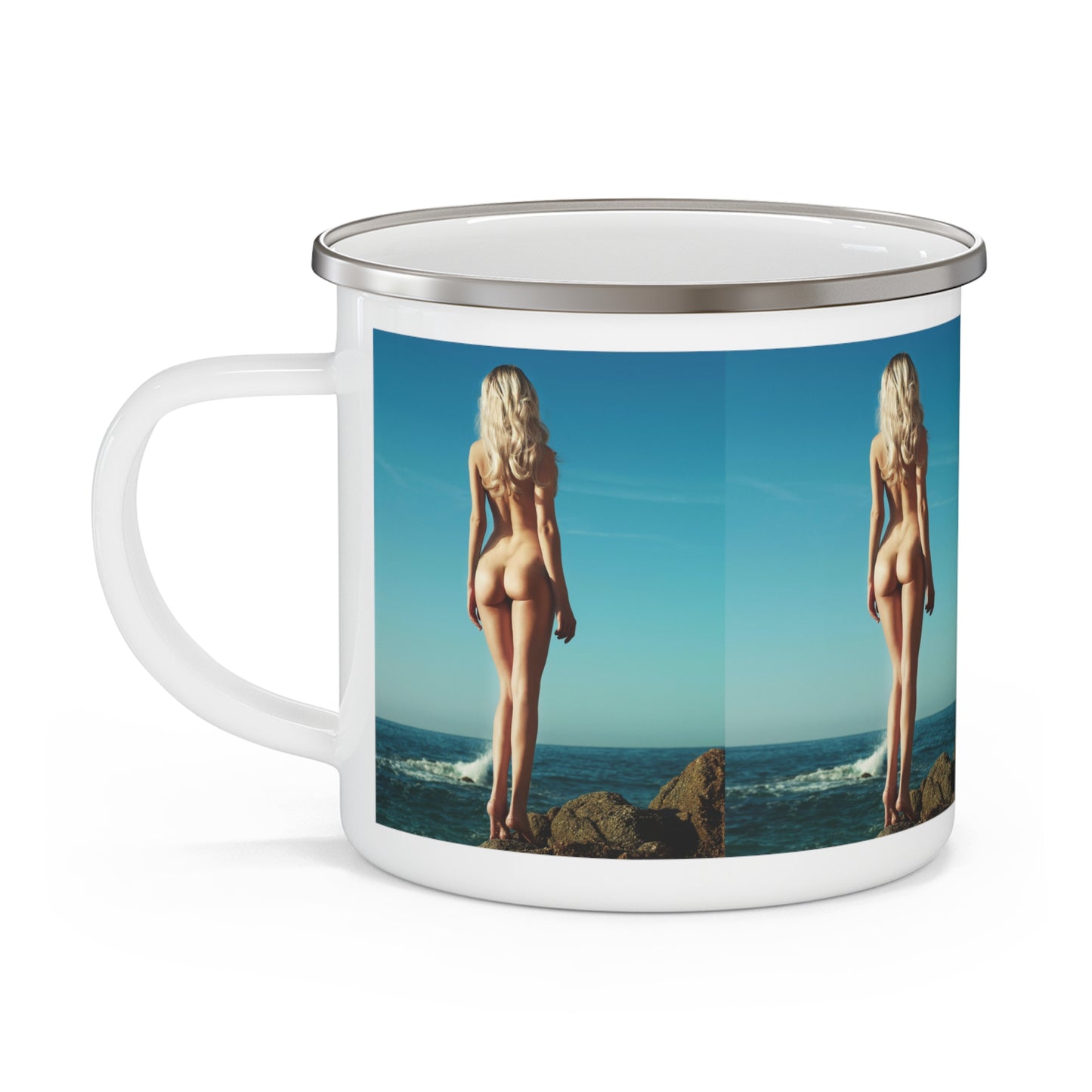 Naked Lady Camping. Mug. Nude Enamel Mug. Nude Camping Mug. Naked Lady On Beach Coffee mug.Nude Enamel Coffee Cup. Nude Enamel Coffee Cup.