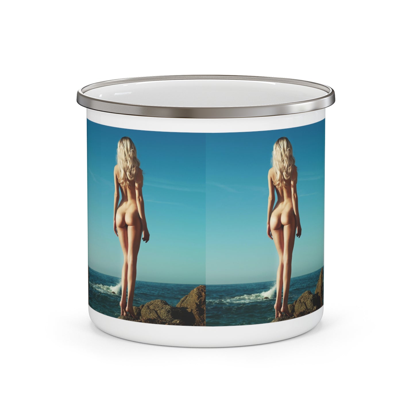 Naked Lady Camping. Mug. Nude Enamel Mug. Nude Camping Mug. Naked Lady On Beach Coffee mug.Nude Enamel Coffee Cup. Nude Enamel Coffee Cup.