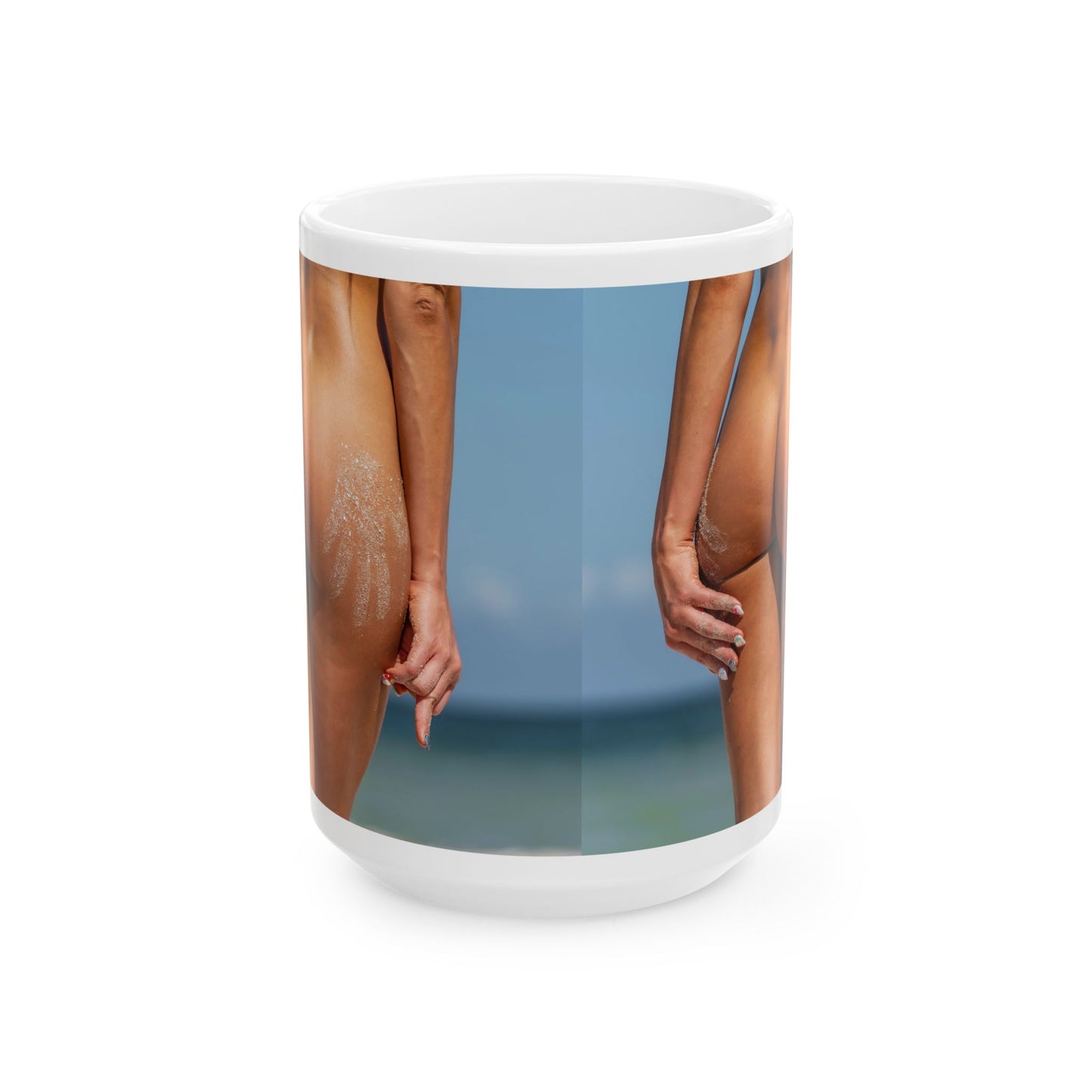 Nude Beach Vibes Ceramic Mug — Bare Legs Seaside Photo Coffee Cup (11oz, 15oz)