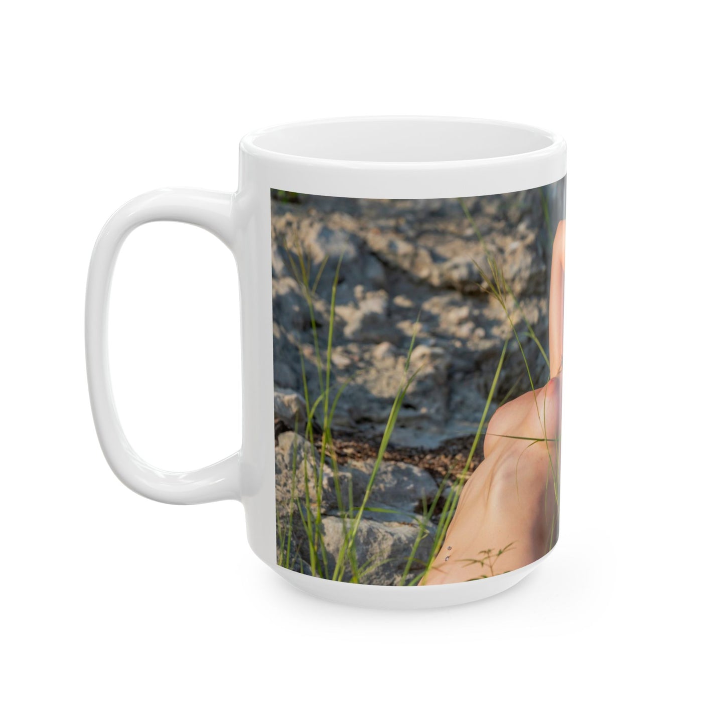 Nude Girl In Grass Coffee Mug.  Naked Girl In Grass. Nude Lady On Beach. Nude Woman On Beach.