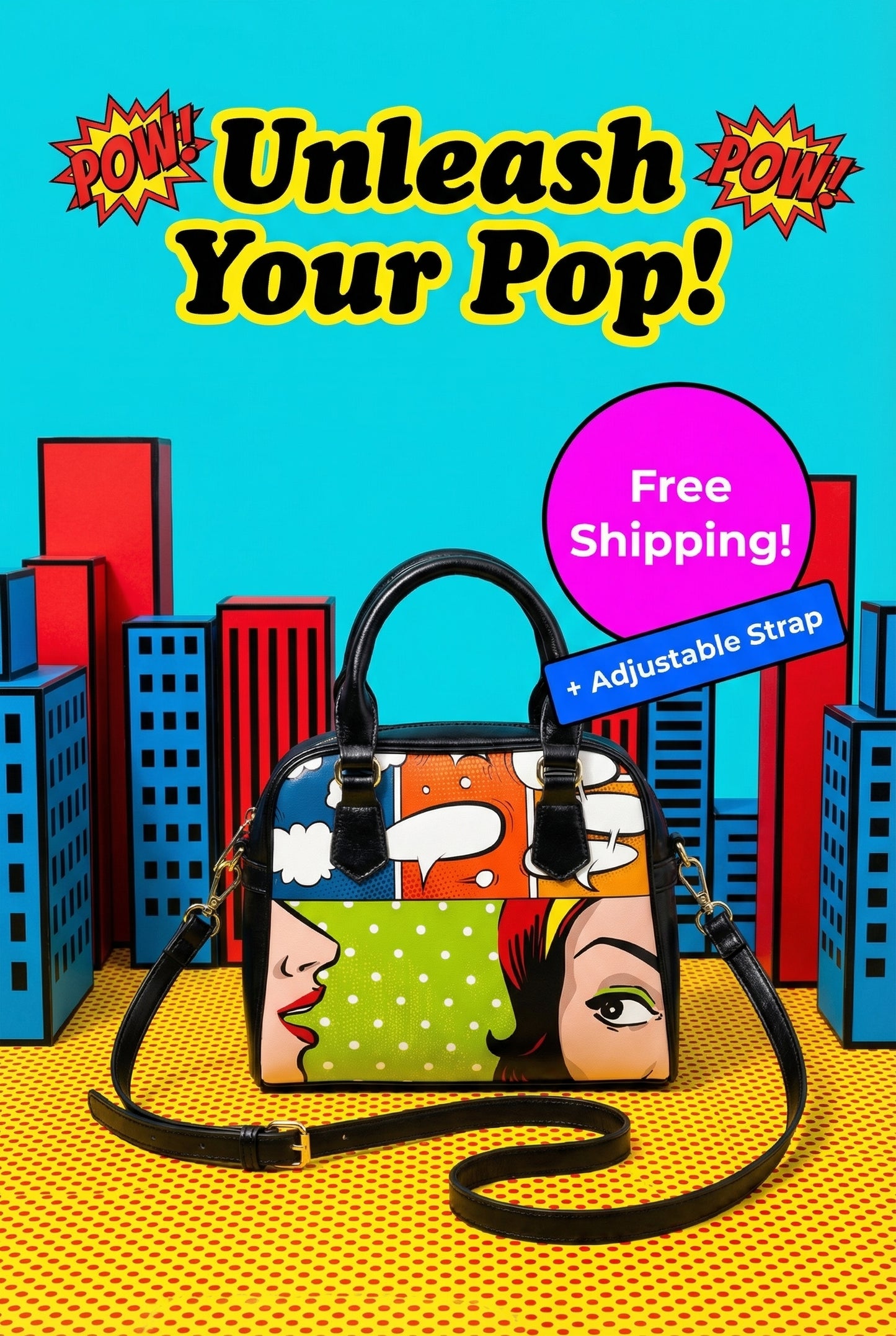 Beautiful Pop Art Handbag Purse.Comic  Purse. Pop Art Bag. Statement Bag. Comic Pop Art Bag. Ladies Pop Art Purse. Pop Art Shoulder Bag.