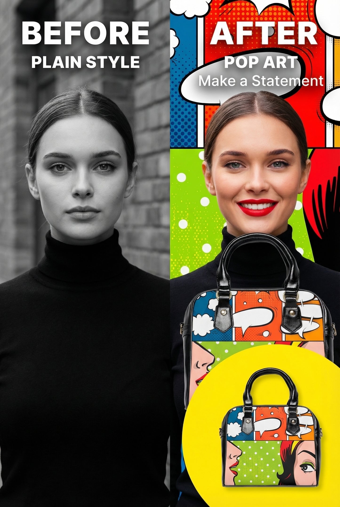 Beautiful Pop Art Handbag Purse.Comic  Purse. Pop Art Bag. Statement Bag. Comic Pop Art Bag. Ladies Pop Art Purse. Pop Art Shoulder Bag.