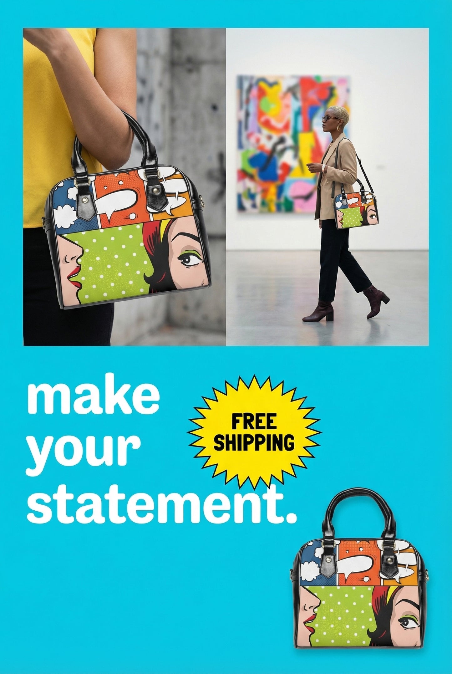 Beautiful Pop Art Handbag Purse.Comic  Purse. Pop Art Bag. Statement Bag. Comic Pop Art Bag. Ladies Pop Art Purse. Pop Art Shoulder Bag.