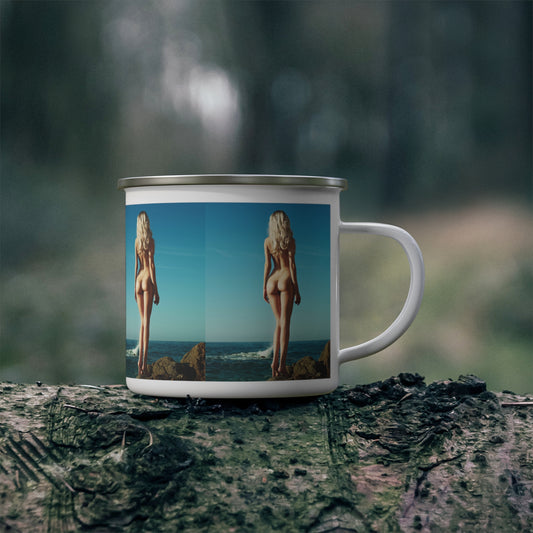 Naked Lady Camping. Mug. Nude Enamel Mug. Nude Camping Mug. Naked Lady On Beach Coffee mug.Nude Enamel Coffee Cup. Nude Enamel Coffee Cup.