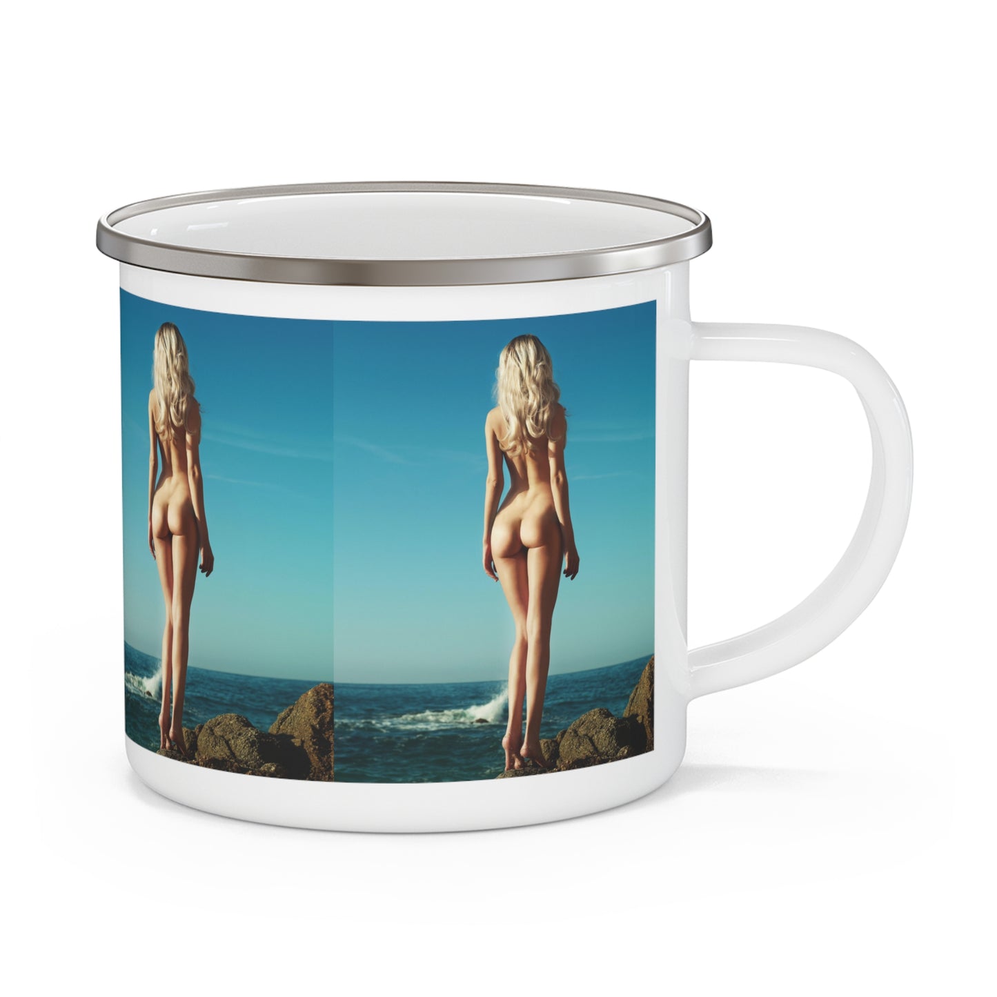 Naked Lady Camping. Mug. Nude Enamel Mug. Nude Camping Mug. Naked Lady On Beach Coffee mug.Nude Enamel Coffee Cup. Nude Enamel Coffee Cup.