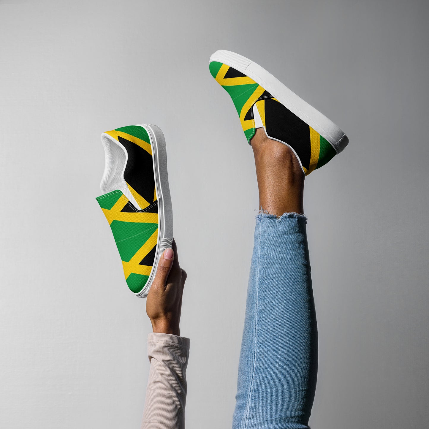 Women’s Jamacian Flag slip-on canvas shoes. Jamacian Flag Slipons. Jamacian Gift. Jamacian Flag.